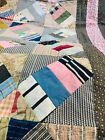 Vintage Hand Sewn Quilt Top 85  X 78   Handmade Star Cube Crazy Boho Cottagecore