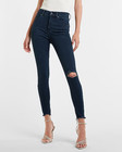 Express High Waisted Dark Wash Ripped Raw Hem Supersoft Skinny Jeans 10r Nwt