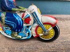 Vintage Tin Friction Police Motorcycle Toy Indian Chief In Headdress On Tank 