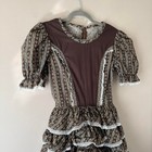 Vintage Chocolate Brown Floral Square Dance Dress Xs Prairie Puff Sleeve Pink
