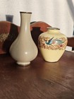 Japanese Cloisonne Vase Phoenix On Lemon Yellow Ground Plus Rare Solid Yellow