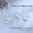 3 Pack Silver Pearl Crystal Bride Wedding Hair Pins Rhinestone Hair Clips