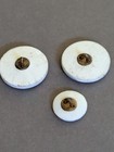 3 Antique White Glass Porcelain Shank Buttons Gilt Enamel Rhinestone Victorian