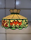 Vtg Faux Stained Glass Tiffany Hanging Ceiling Light Lamp Shade Drink Coca Cola