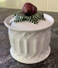 Vintage White Ceramic Strawberry Jam Jelly Jar With Indention For Spoon Preserve