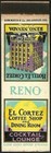 Very Old Variant   Hotel El Cortez   Matchbook Cover Reno  Nv Nevada