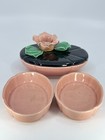 4pc Vintage Dorette Salzman Lidded Vanity Set Trinket Trays Black Pink 1960s