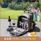 Gray Picnic Backpack Kit Detachable Bottle Cooler Blanket Flatware Set For 4 