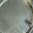 Vintage Baldwin Brass Metal Round Tray  Ornate Pattern Engraved Scroll Design