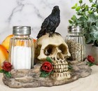 Ebros Day Of The Dead Raven Crow W  Rose Skull Salt   Pepper Shakers Holder Set