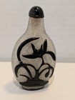 Vintage Chinese Peking Glass Snuff Bottle Black Frosted Overlay Orchid