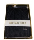 Michael Kors Womens Black   Gray Knit Winter Hat   Scarf Gift Set Nwt