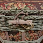 Vintage Hexagon Woven Wicker Sewing Basket Box Handle Burgundy Pink Floral 12 