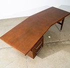 Mid Century Modern Desk Executive Office Stow Davis Boomerang Large Walnut Mcm