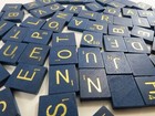 Wood Scrabble Tiles  Blue W  Gold Letters  50th Anniversary Ed  Sold Individual