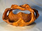 Antique Folk Art Solid One Piece Black Walnut Hand Carved Wood Basket