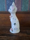 Vintage 9    Ceramic Porcelain Cat Figurine With Applied Flowers