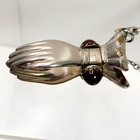 Vtg Silver-tone Hand Glove Scarf Holder Clip W  Chain - Red Jeweled Gem Estate