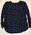 Loft Outlet Navy Blue Cat Print Women   s Long Sleeve Blouse Size M Lightweight