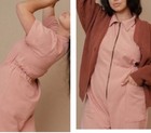 Noble Utility Jumpsuit Womens Large Pink Coveralls Boiler Suit Short Sleeve Crop