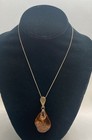 Sterling Silver 925 Italy 17  Snake Chain Amber Pendant Necklace