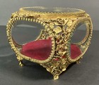 Vintage Matson Filigree Rose Jewelry Casket Beveled Glass Stunning    