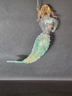 Coastal Glass Blown Mermaid Ornament Seafoam Green Beaded Tail Beach Decor