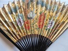 Large Oriental Gold Leaf Folding Wall Fan Hand Painted Peony Flowers Crane Birds
