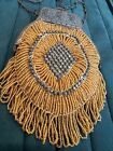 Antique 1920s Glass Beaded Victorian Flapper Purse Handbag Ornate Metal Frame