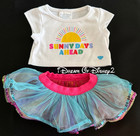 Build-a-bear Sunny Days Ahead White Tee Rainbow Tutu Skirt Teddy Clothes Outfit