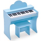 Blue Wooden 37key Kids Digital Piano Keyboard Toddler Toy W stool stickers cover