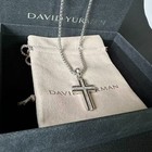 David Yurman Cross Pendant Sterling Silver With Diamonds Chain Length 19 
