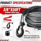 Synthetic Winch Rope Kit 3 8 X 50 Ft Winch Line With 13 348 Pounds Bearing 