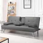 Faux Leather Futon Sofa Bed W  Cup Holders   Pillows Convertible Small Space New