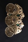 Vintage 3-slot  Filigree Gold Tone Green Rhinestones Lipstick Holder