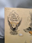 Vintage Phil Sims Tattoo Flash Sheet Original Art Signed Parlor 9 Eagle Tattoos
