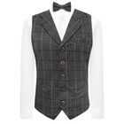 Luxury Graphite Grey Herringbone Check Tweed Waistcoat With Lapel