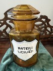 Antique Apothecary Amber Glass Bottle Pharmacy Jar Natrium Salicylicum Rx Medic