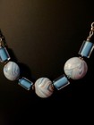 925 Silver Blue white Art Glass Beaded Cable Chain Necklace Adjustable Lobster