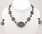 Vintage 800 Sterling Silver Italy Amethyst Gemstone Necklace Earring Set Filigre