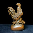 Japanese Netsuke Vintage Old Boxwood Collectible Fortune Rooster Ornament Statue