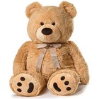  Huge Teddy Bear - 38 Inches  Tan  Fluffy Faux Fur  Ribbon   Bow Signature 