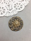 Antique Sewing Button Brass Metal Cut Steel Warrior God Head Helmet Mercury 1 