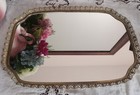 Vintage Hollywood Regency Ormolu Filigree Perfume Bottles   Mirrored Vanity Tray