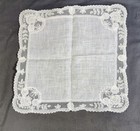 Antique Hand-constructed Princess Lace   Linen Handkerchief 11 5 x11  Wedding