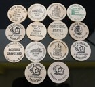Vintage 14 Wooden Nickels Indian Head   Buffalo  Ad On  Reverse Mixed Lot  983