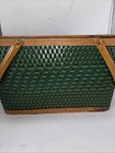 Vintage Hawkeye By Burlington Picnic Basket Green Woven Wood Hamper