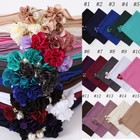 Muslim Women Square Hijab Shawl Premium Chiffon Hijab Pearl Flower Tassels Scarf