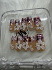 3d Flower Glitter Full Cover Square Medium Artificial Nails Nude Purple White