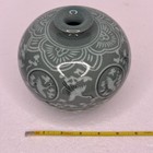 Korean Celadon Vase Signed Inlaid Crane And Cloud Motifs 6  Tall- Blue Green